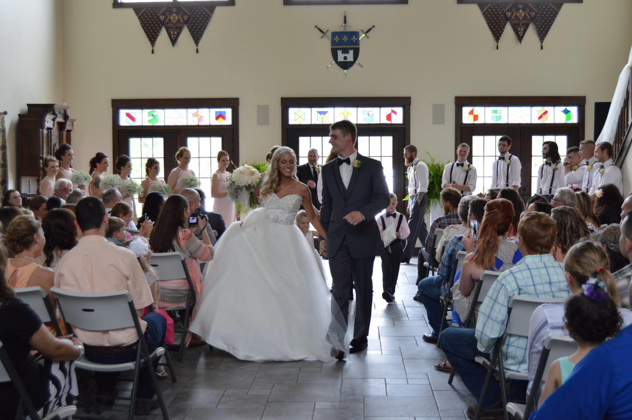 bride and groom walking down aisle